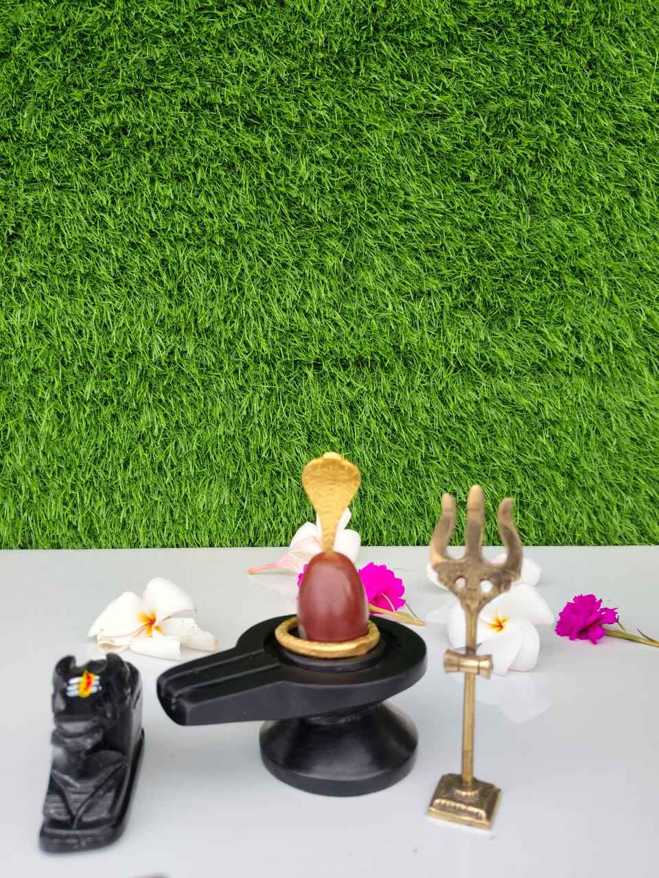 Original Narmadeshwar Shivling Full Set with Brass Damru Jaldhari, Naag, Nandi & Trishul | Natural Narmada River Stone Shiva Lingam for Home Mandir Pooja & Vastu - Narmada Narmadeshwar shivling