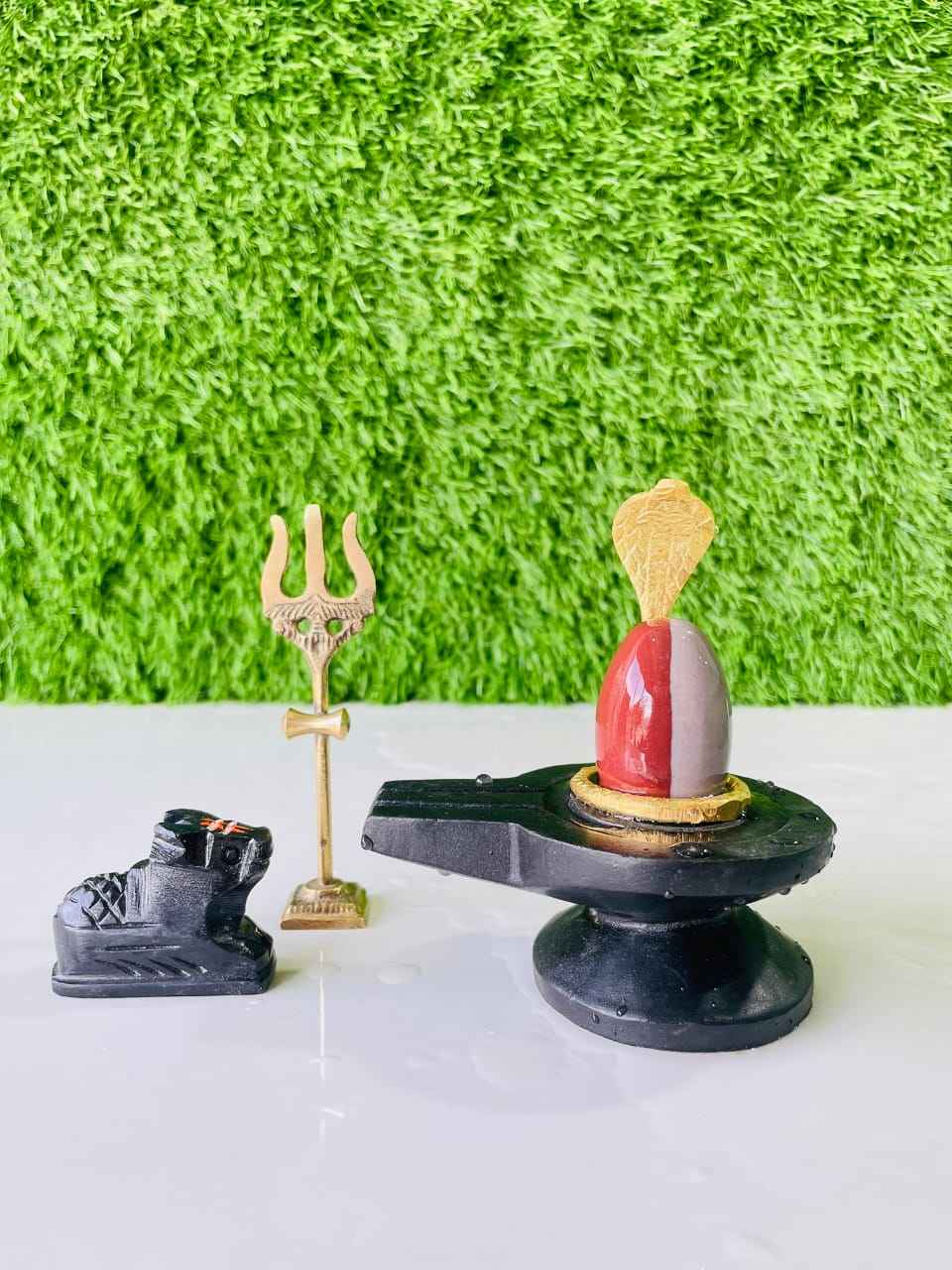 Authentic Ardhnarishwar Narmadeshwar Shivling with Brass Damru Base, Trishul, Naag & Nandi Set | Natural Narmada Stone Shiva Lingam for Home Pooja - Narmada Narmadeshwar shivling