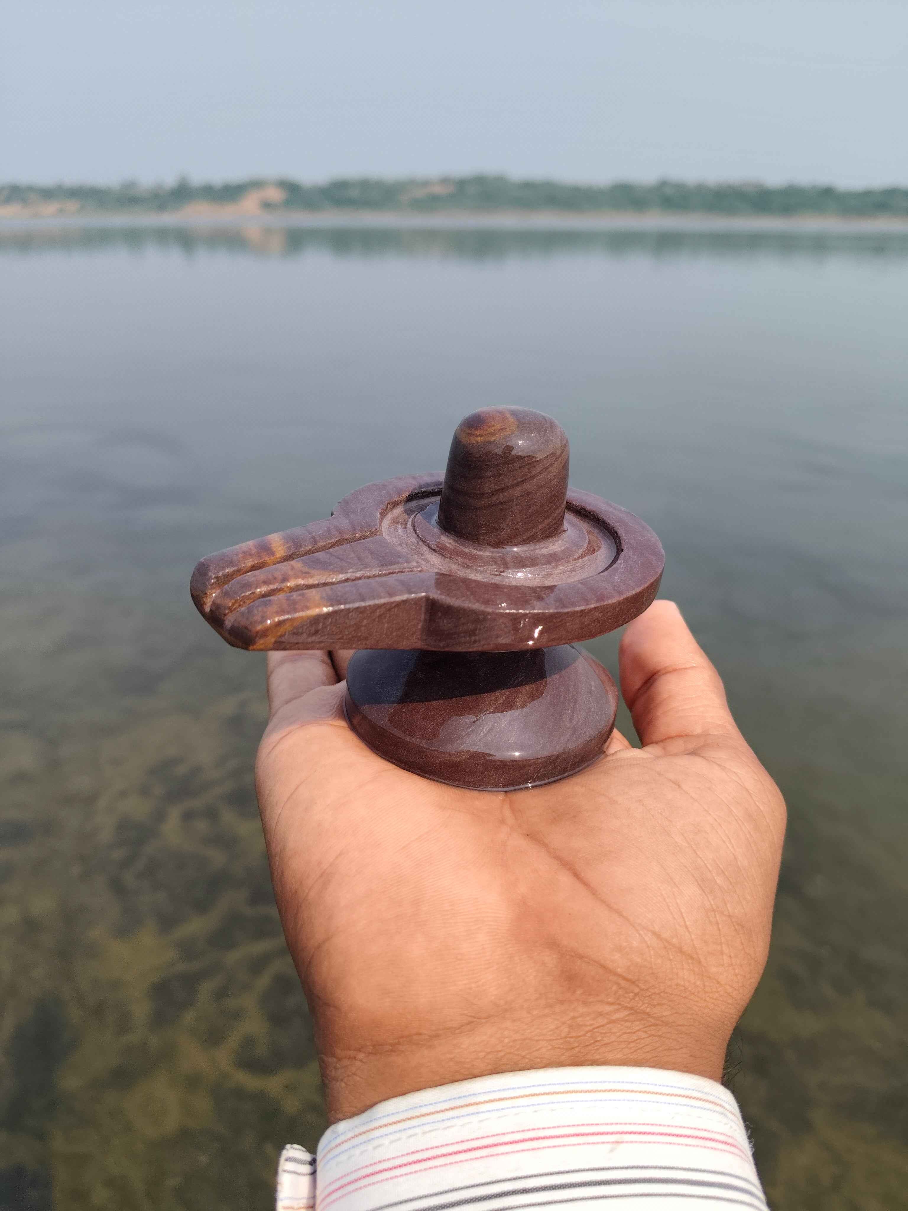 Akhand Narmadeshwar Shivling with Brass Jaldhari Base - Narmada Narmadeshwar shivling