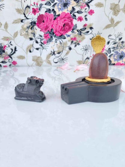Narmadeshwar Shivling Set with Brass Jaldhari, Naag & Nandi - Narmada Narmadeshwar shivling