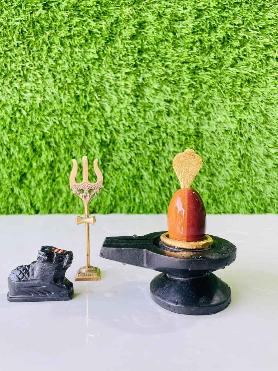 Authentic Ardhnarishwar Narmadeshwar Shivling with Brass Damru Base, Trishul, Naag & Nandi Set | Natural Narmada Stone Shiva Lingam for Home Pooja - Narmada Narmadeshwar shivling