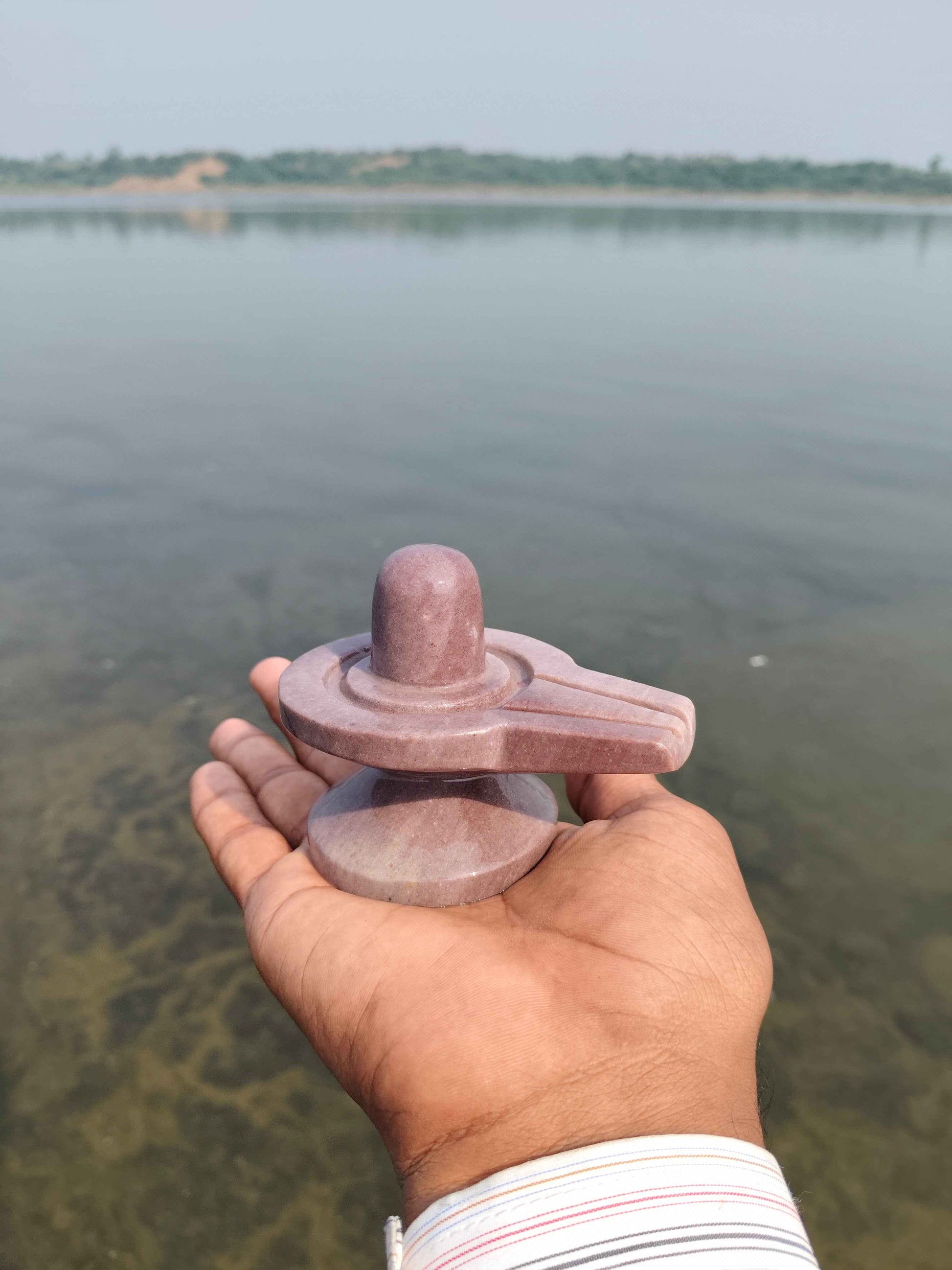 Original Narmadeshwar Shivling with Brass Damru Stand | Natural Narmada River Stone Shiva Lingam with Creative Jaldhari Holder for Home Mandir Pooja - Narmada Narmadeshwar shivling
