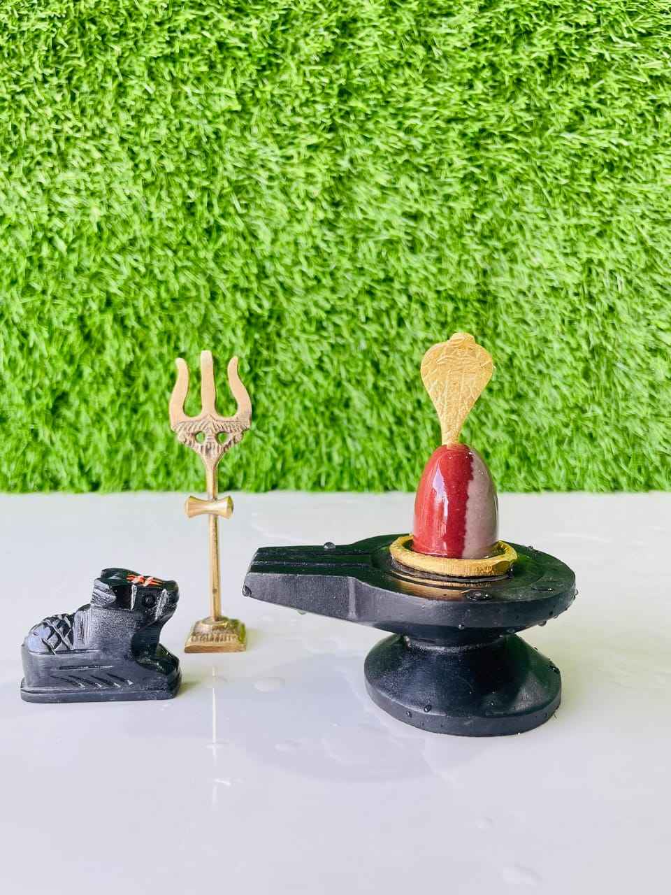 Authentic Ardhnarishwar Narmadeshwar Shivling with Brass Damru Base, Trishul, Naag & Nandi Set | Natural Narmada Stone Shiva Lingam for Home Pooja - Narmada Narmadeshwar shivling