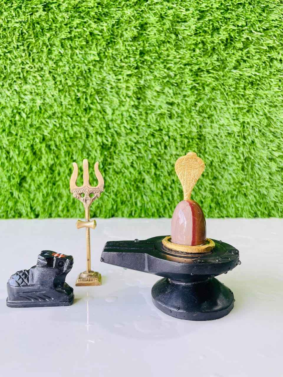 Authentic Ardhnarishwar Narmadeshwar Shivling with Brass Damru Base, Trishul, Naag & Nandi Set | Natural Narmada Stone Shiva Lingam for Home Pooja - Narmada Narmadeshwar shivling
