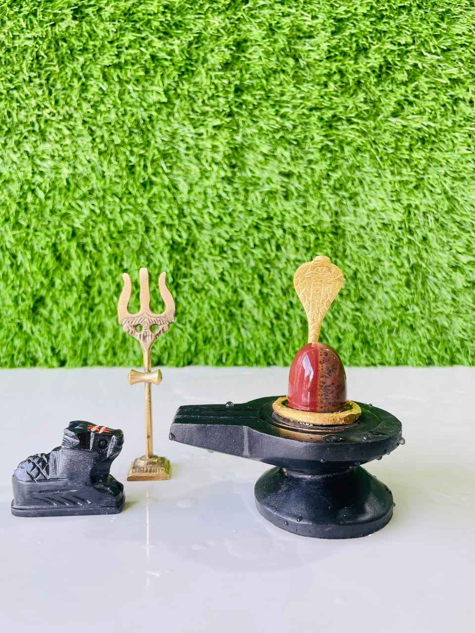 Authentic Ardhnarishwar Narmadeshwar Shivling with Brass Damru Base, Trishul, Naag & Nandi Set | Natural Narmada Stone Shiva Lingam for Home Pooja - Narmada Narmadeshwar shivling